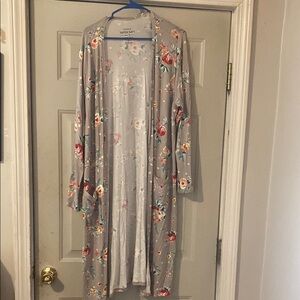 Floral Gray Long Kimono